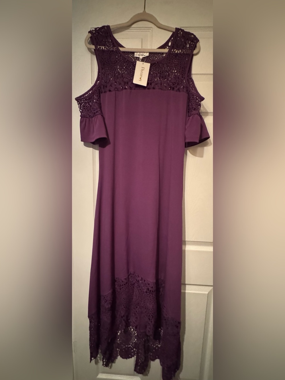 NWT Flycurvy Sz XL Purple Crochet Cold Shoulder Sleeve Maxi Dress w/ embroidery